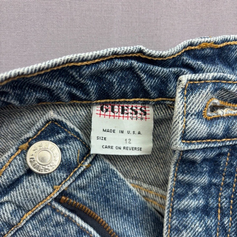 Vintage Guess USA Denim Mini Skirt High Waisted Medium Wash Blue Size‎ 12 Girls